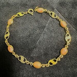 Vtg: signed .925 Gold Toned Natural Gemstone Bracelet